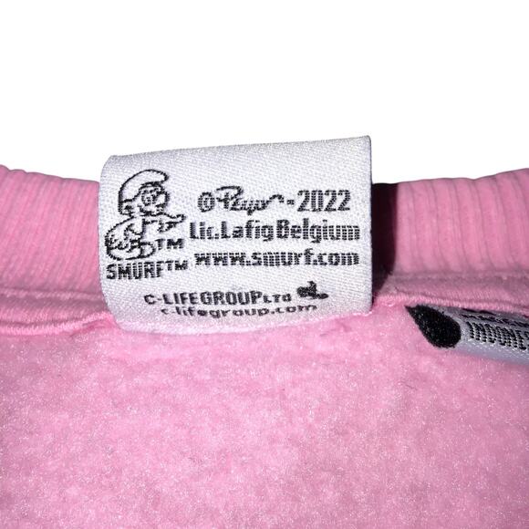 Smurfs Pink Sweatshirt Women's Size M Retro 90s Y2K Butterfly Mushroom Nature - Picture 4 of 6